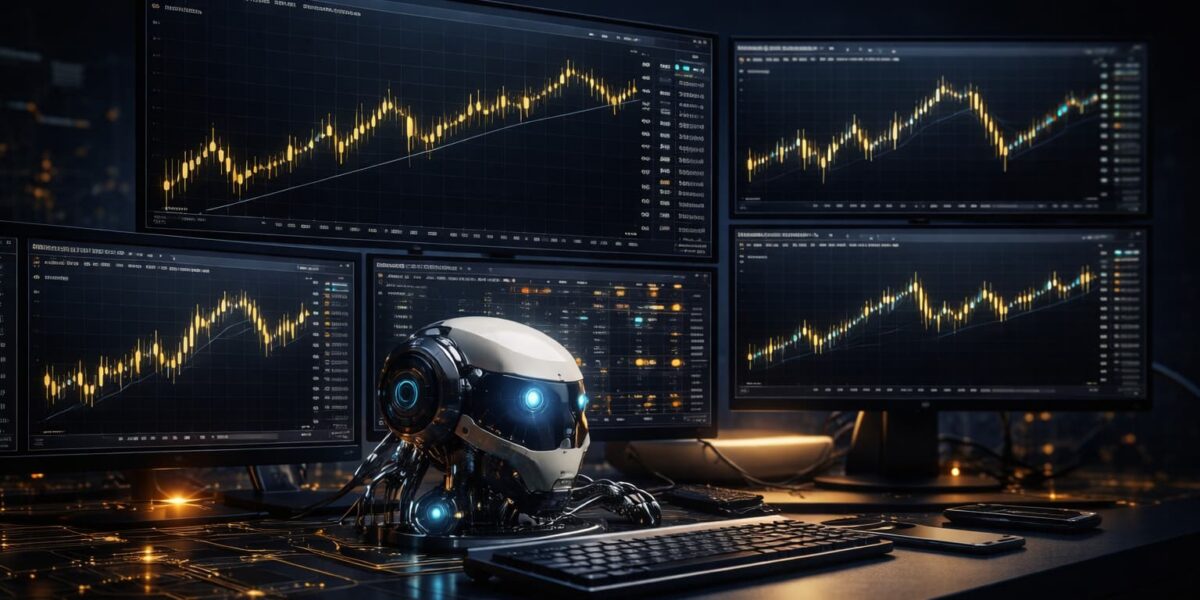 Forex trading bot displaying automated gold and currency pair charts on MetaTrader 5 terminal